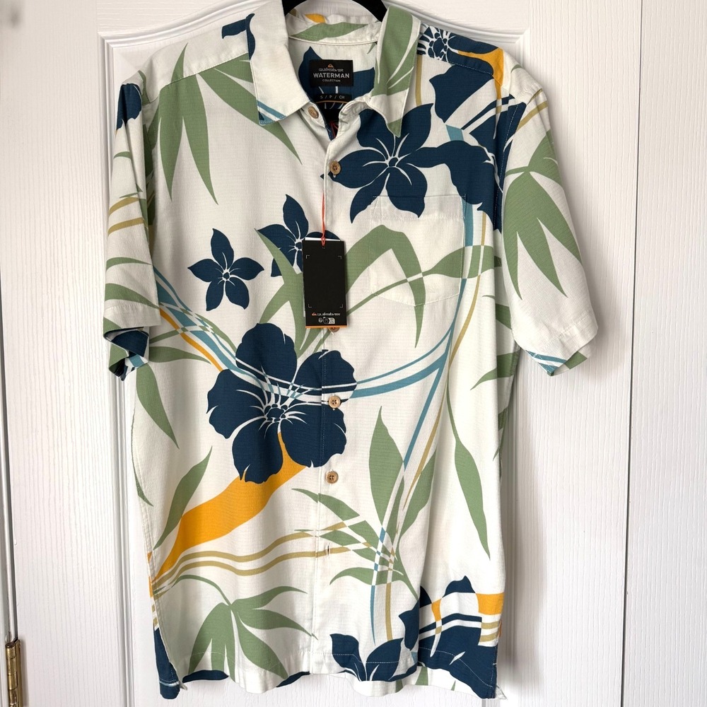 Quiksilver Waterman Shirt Mens Small Split Rock Floral Hawaiian Print NWT - Picture 1 of 9